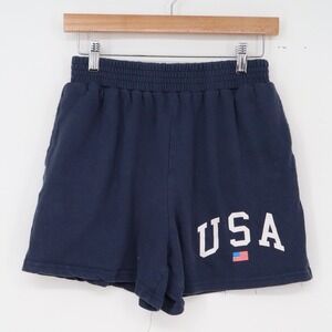 Mighty Fine Shorts Womens S Navy USA Graphic Flag Sweat Shorts Excellent